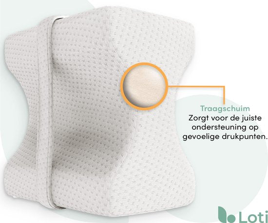 Loti Coussin de genoux pour le lit - Coussin orthopédique de genoux avec sangle - Coussin ergonomique pour les jambes - Correction de la posture - Oreiller pour le sommeil latéral - Mousse à mémoire de forme - Dormeur latéral - Oreiller pour les jambes -