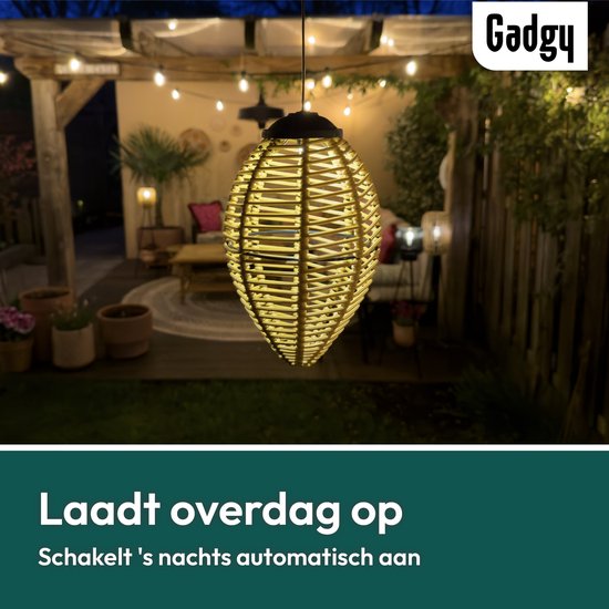 Gadgy Solar Suspension Lights Outdoor - Set of 2 - Rattan Look - LED Solar Garden Lights - Warm Light - Splashproof - Solar-powered - Suspension Light Garden Decoration