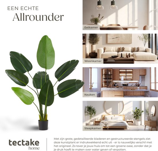 tectake® Arbre à oiseaux de paradis Tropic - Strelitzia - Plante artificielle fidèle à la nature avec des feuilles détaillées et un pot de fleurs robuste - Facile d'entretien et polyvalent - Hauteur : 120 cm
