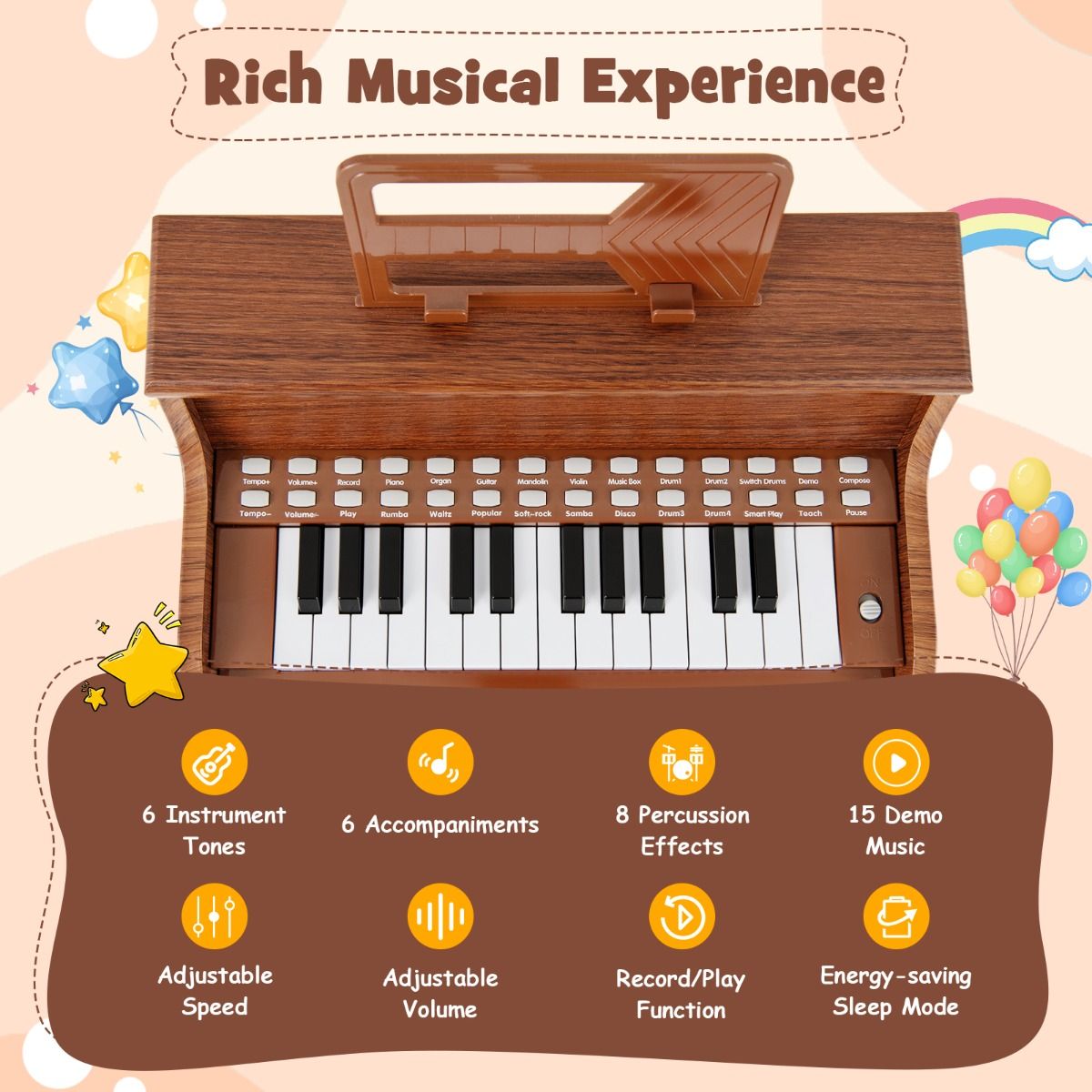 Piano pour enfants Coast à 25 touches - Piano électronique avec tabouret - Mode apprentissage - Noir