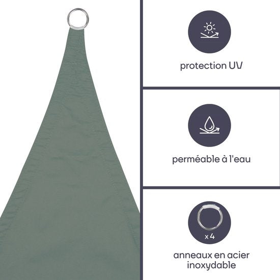 Perel Toile d'ombrage, hydrofuge, 3,6 x 3,6 x 3,6 m, 160 g/m², polyester, triangle, vert-gris