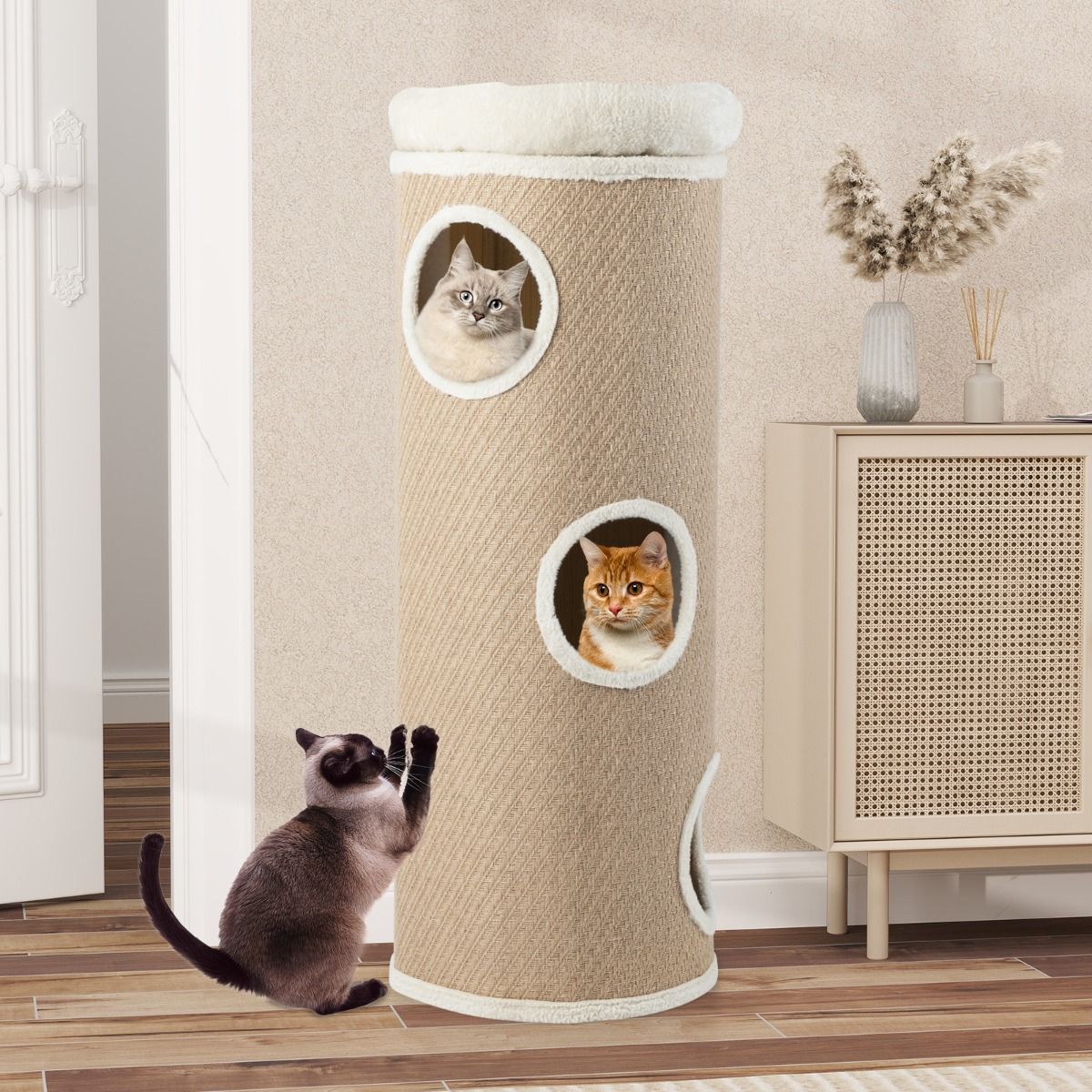Maison pour chat Coast à quatre étages - Lit en peluche - Arbres à chat en sisal - Marron 43 x 43 x 113 cm