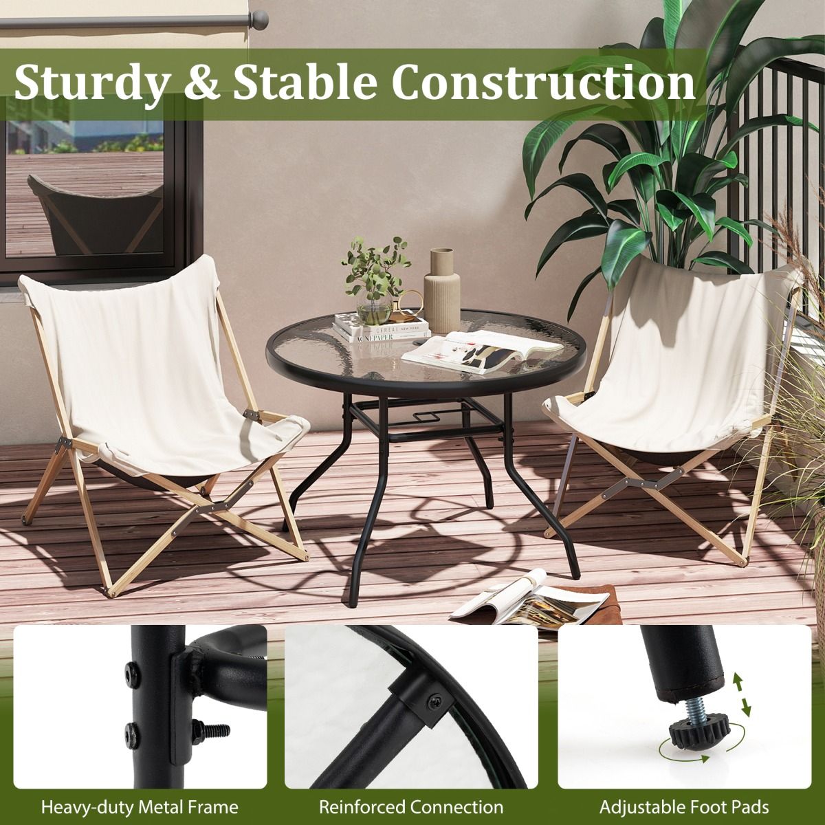 Table d'appoint ronde Coast pour l'extérieur - Plateau en verre trempé - Trou pour parasol de 4,2 cm - Noir 70 x 70 x 45,5 cm