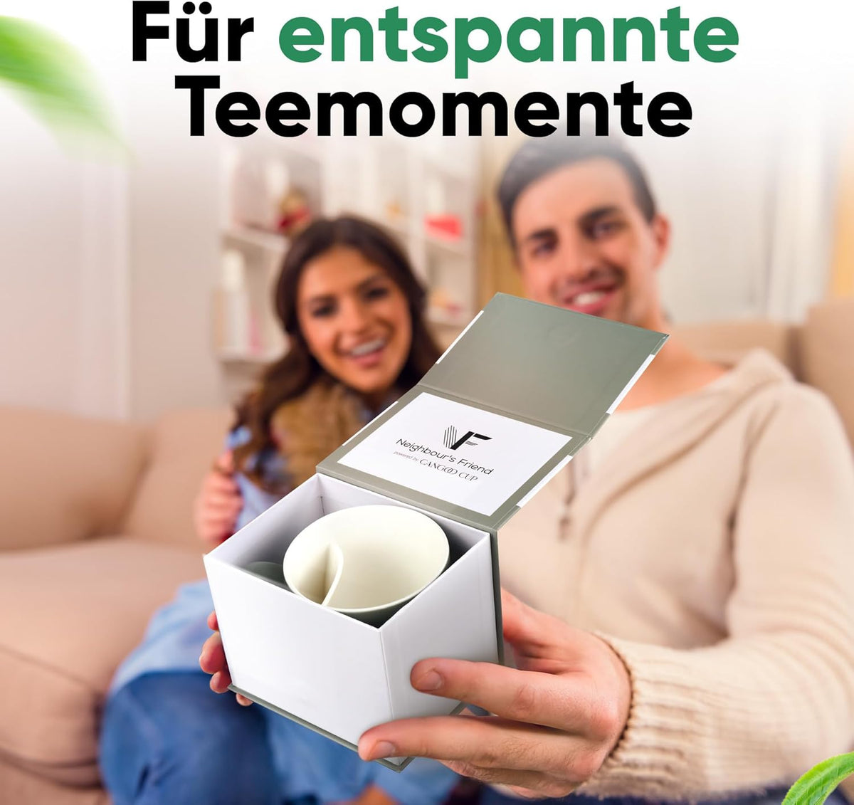 Neighbour's Friend Tasse à thé brevetée grise Boîte cadeau I Tasse en céramique grande 325ml I Tasse à thé en faïence I Tasse en céramique pour le thé I Tasses à thé lavables au lave-vaisselle I Design moderne pour les buveurs de thé