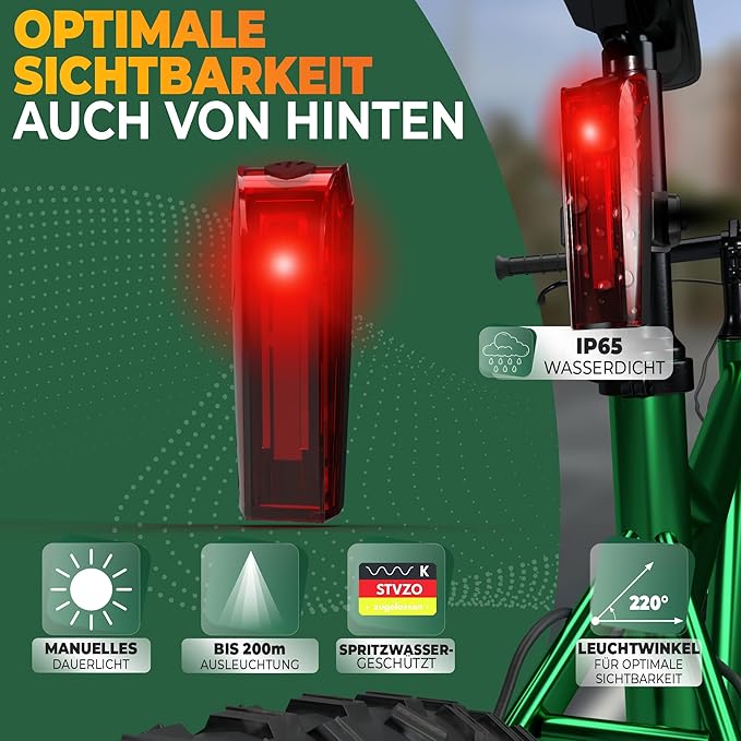 Kit d'éclairage pour vélo MIVELO – Rechargeable par USB et étanche – 70 lux – Noir