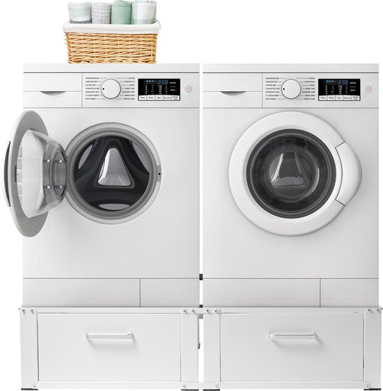 Vonia Machine à laver relevable - Double - Machine à laver et sèche-linge relevable - Machine à laver relevable avec tiroir - Armoire pour machine à laver - Conversion de machine à laver - Blanc