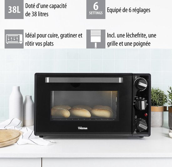 Four à convection Tristar OV-3630 – Four autonome de 38 litres – Four à chaleur tournante de 2 000 watts – Noir