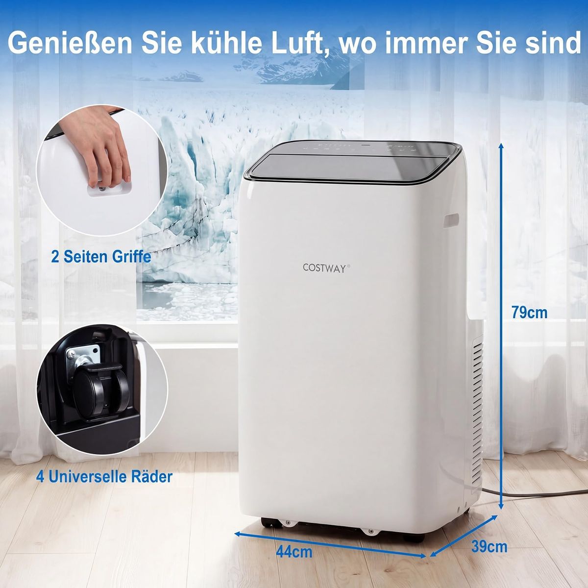 Climatiseur portable Coast - Système de climatisation 5 en 1 - 12 000 BTU - Pour des pièces jusqu'à 46 m² - Blanc