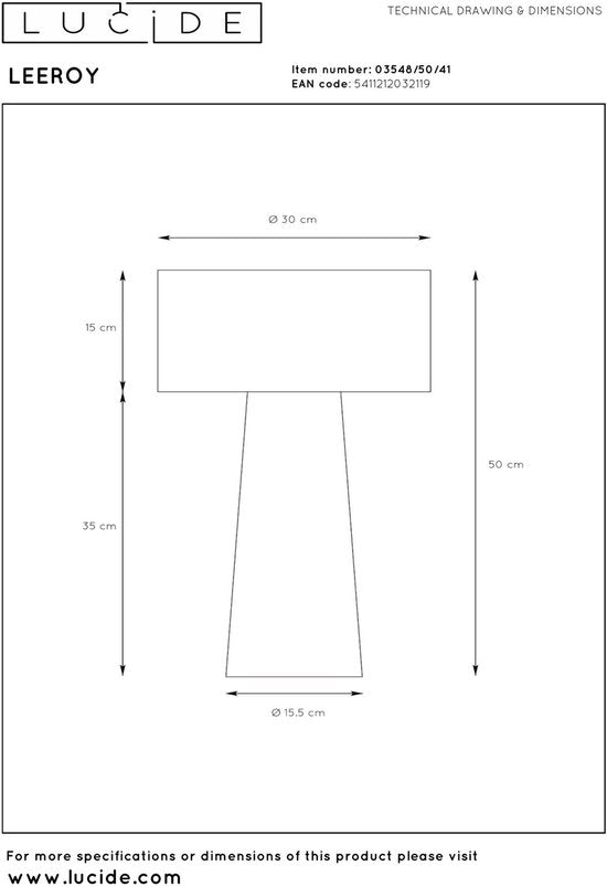 Lucide LEEROY - Lampe de table - Ø 30 cm - 1xE27 - Taupe - Japandi
