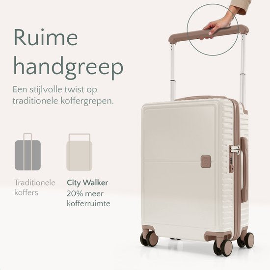 Skycases City Walker - Valise de voyage moyenne 77L - Légère et résistante - Roues pivotantes à 360° - Verrouillage TSA d'origine - Housse de protection et pochette humide incluses - 66 x 45 x 26 cm - Beige