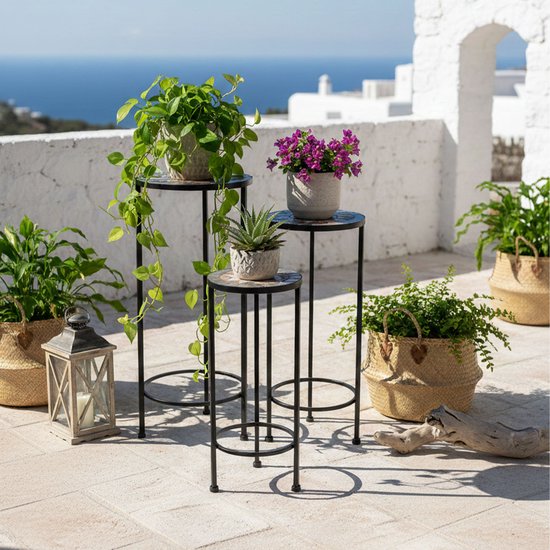 AXI Lola Table d'appoint ronde « Mozaïek » à motif étoile, gris/marron - Lot de 3 pièces – Tables d'appoint – Différentes dimensions – Aspect mosaïque – Incrustée de carreaux de céramique – Pour l'intérieur, le jardin, la terrasse et le balcon