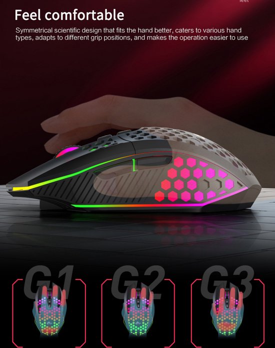 Souris de jeu HXSJ T500 - Ultra légère - Eclairage RGB - Noir clair