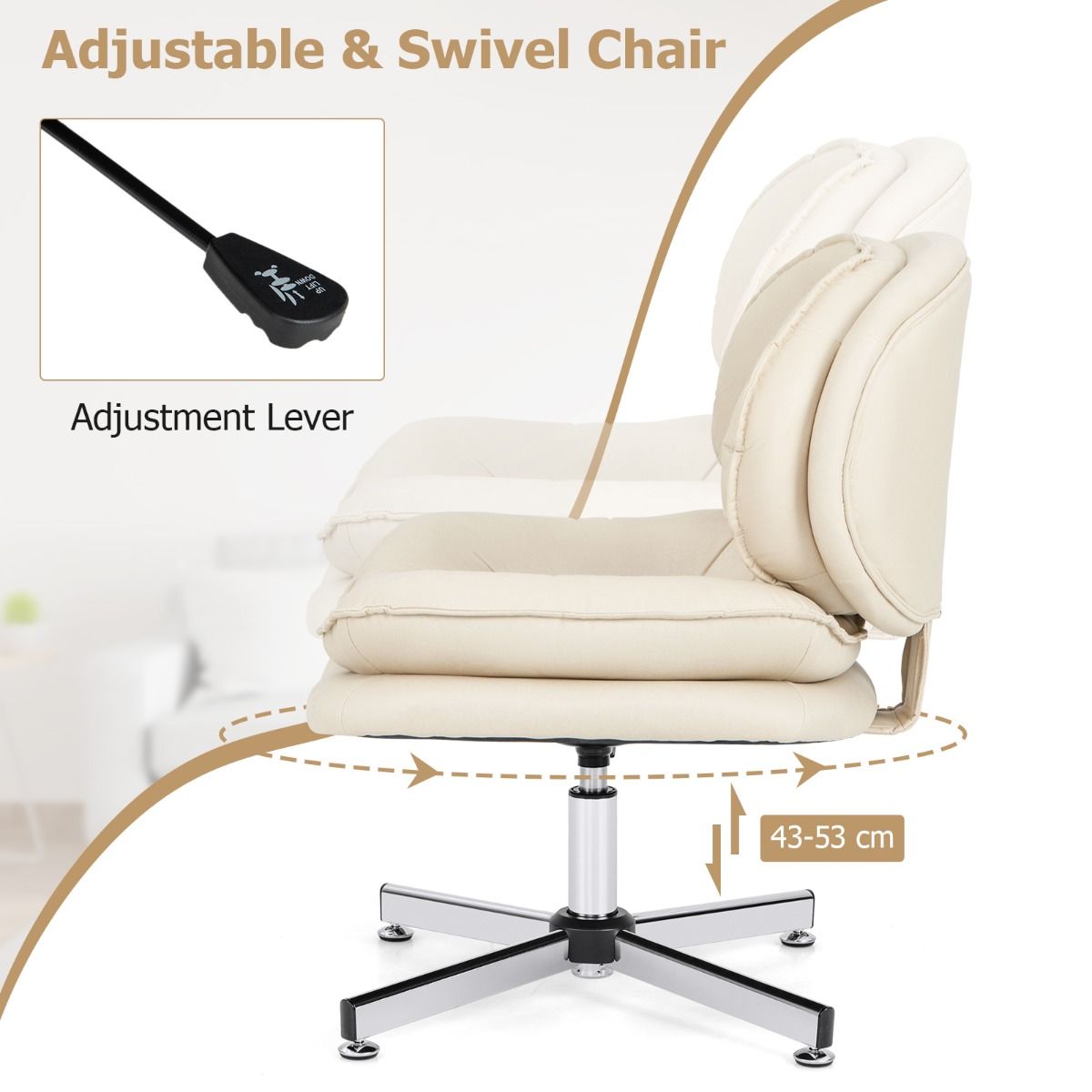 Chaise de bureau Coast - chaise pivotante ergonomique - dossier et assise doublement rembourrés - beige