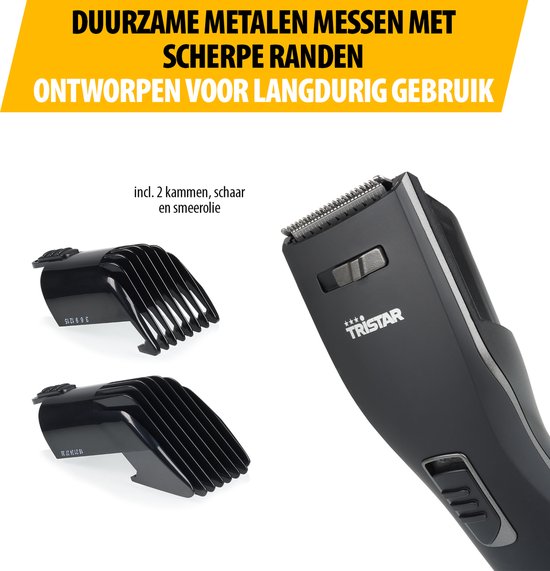 Tristar TR-2572 - Tondeuse pour homme rechargeable - 3 à 30 mm - 60 min d'autonomie - 2 têtes de coupe incluses