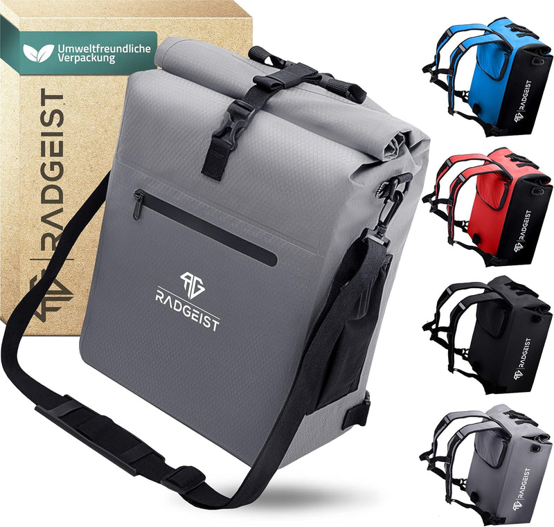 RADGEIST 3in1 sacoche de transport - sac à dos pour vélo - sacoche de transport - sac à bandoulière - avec compartiment pour ordinateur portable - étanche - 25L - gris