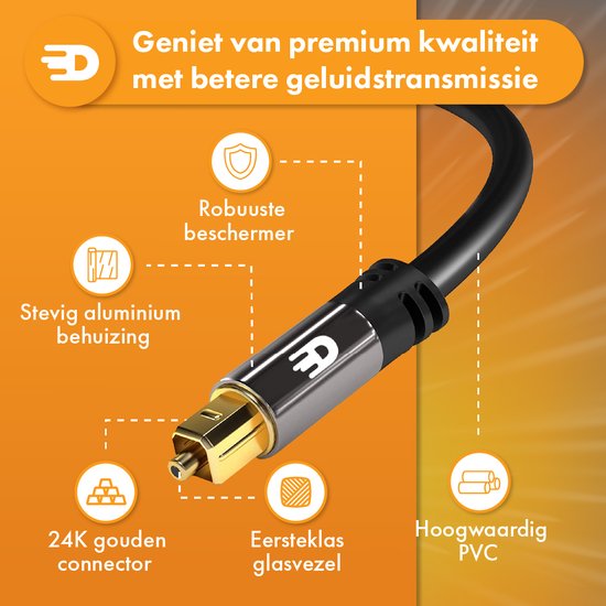 Drivv. Premium Toslink Optical Cable - Câble audio optique - Barre de son - Mâle vers Mâle - 5 mètres - Noir