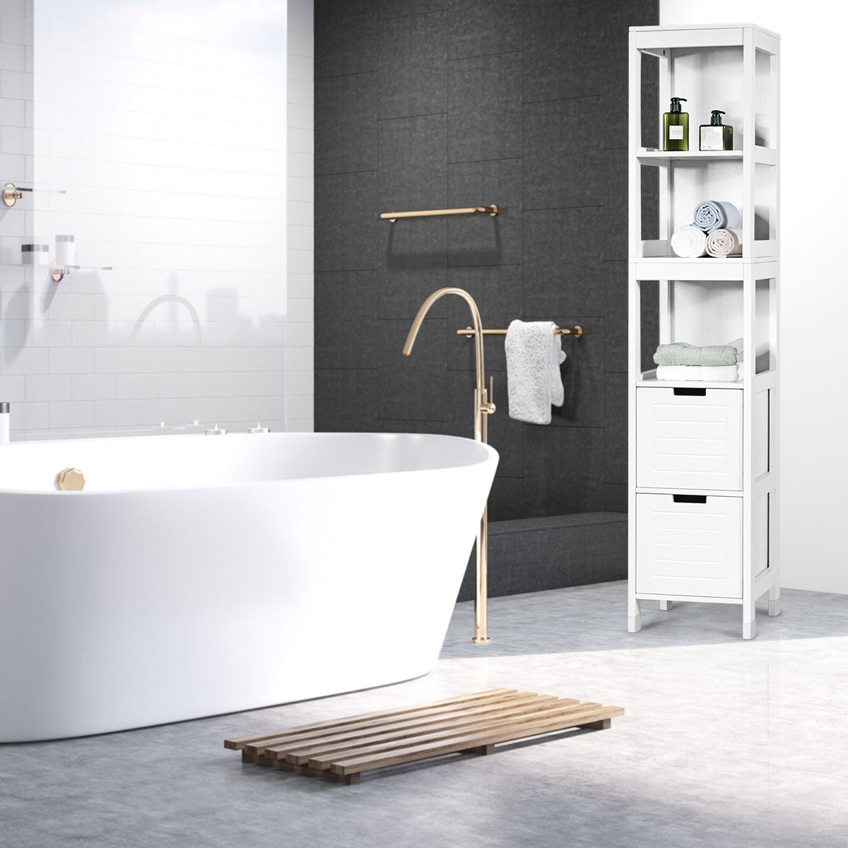 Meuble haut de salle de bain Coast Meuble de salle de bain avec 2 tiroirs en bois blanc 30 x 30 x 144,5 cm