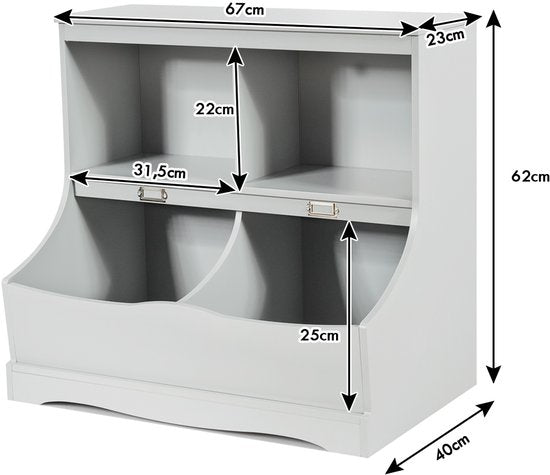 COSTWAY Étagère pour enfants, étagère à jouets avec 4 compartiments, étagère à livres pour enfants, étagère de rangement, organisateur de jouets pour la chambre d'enfant et la salle de jeux, 67 x 40 x 62 cm, gris
