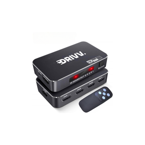 Drivv. Commutateur HDMI 4K 60Hz - 5 entrées 1 sortie - Télécommande incluse - Commutation automatique - Supporte 720p/1080p/4K/3D - Noir