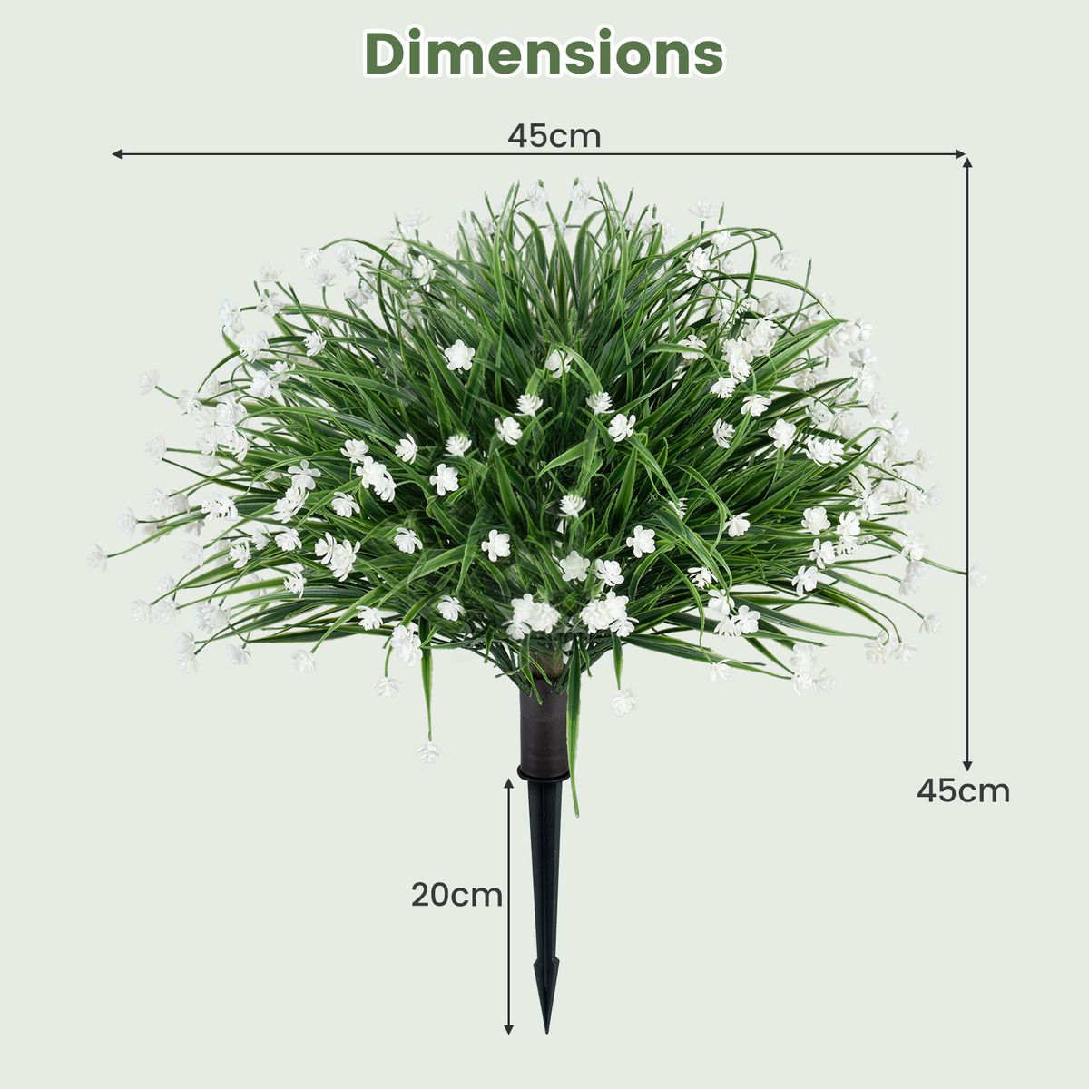 Coast - Lot de 2 arbustes décoratifs - Plantes artificielles réalistes - Avec piquets de fixation - Vert et blanc - 70 cm