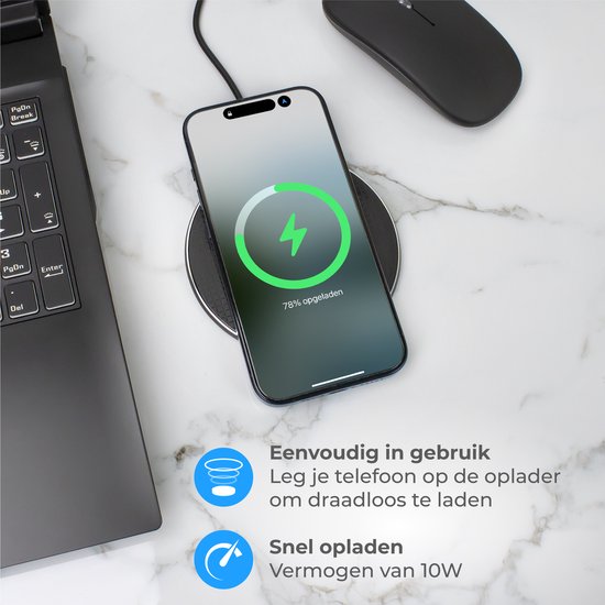 Nuvance Wireless Charger 10W - Câble inclus - Chargeur sans fil - Chargeur rapide - Convient à tous les smartphones rechargeables sans fil
