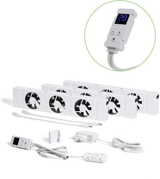 SpeedComfort Radiator Fan with Control Sensor - Trio Set (3x) - Chauffage plus rapide - Jusqu'à 22% d'économies d'énergie - Convient aux pompes à chaleur - Vitesses multiples - Facile à installer - Silencieux - Produit néerlandais - Blanc