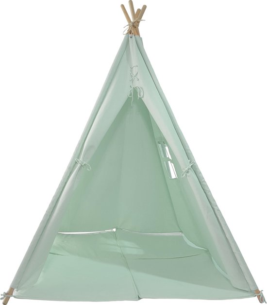 Tente tipi Sunny Alba vert pastel - Tente de jeu wigwam avec fenêtres - 120 x 120 x 160 cm - avec coussin et tapis