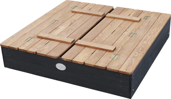 Bac à sable en bois AXI Ella, couleur anthracite/marron - Avec bancs et couvercle - Bois certifié FSC - 100 x 95 x 20 cm - Bac à sable pour enfants