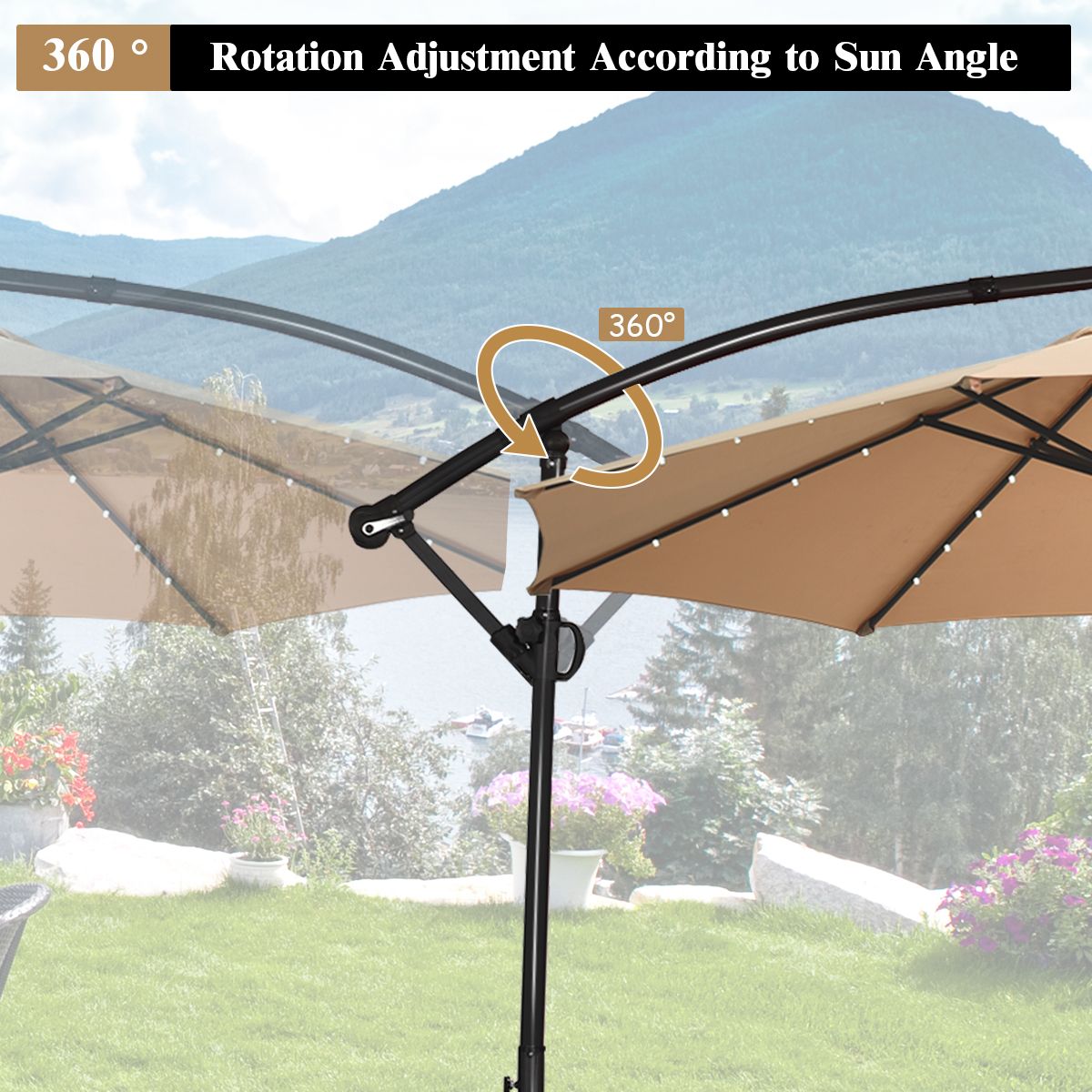 Parasol suspendu Coast à énergie solaire - télécommande - éclairage LED - beige - 300 cm