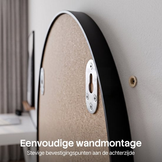 Miroir mural Infinity Goods ovale - 160 x 50 cm - Miroir design - Miroir à fixation murale - Bordure métallique - Style moderne - Miroir de dressing - Noir