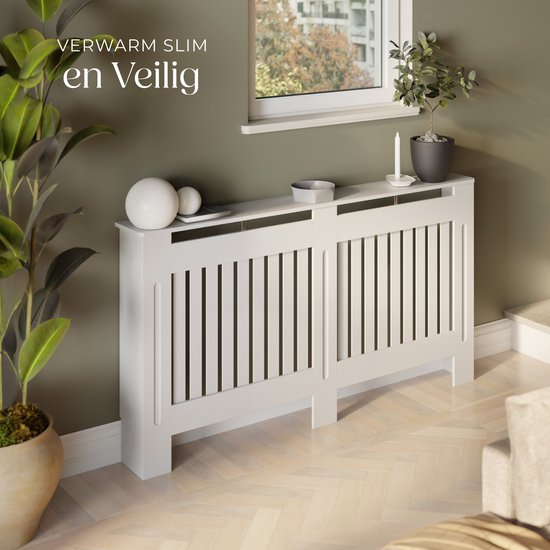 tectake® Cache-radiateur - Cache-radiateur - Panneau de radiateur - Enceinte de radiateur - Enceinte de chauffage - Caillebotis, avec étagère - Dimensions div. - 152,5x19x82cm - blanc