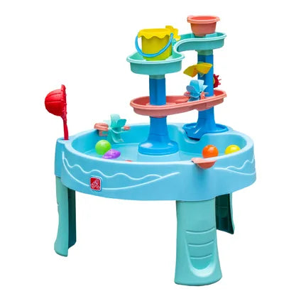 Table à eau Step2 Double Spin & Showers - Lot d'accessoires de 22 pièces - Bleu - 71 x 71 x 82,5 cm