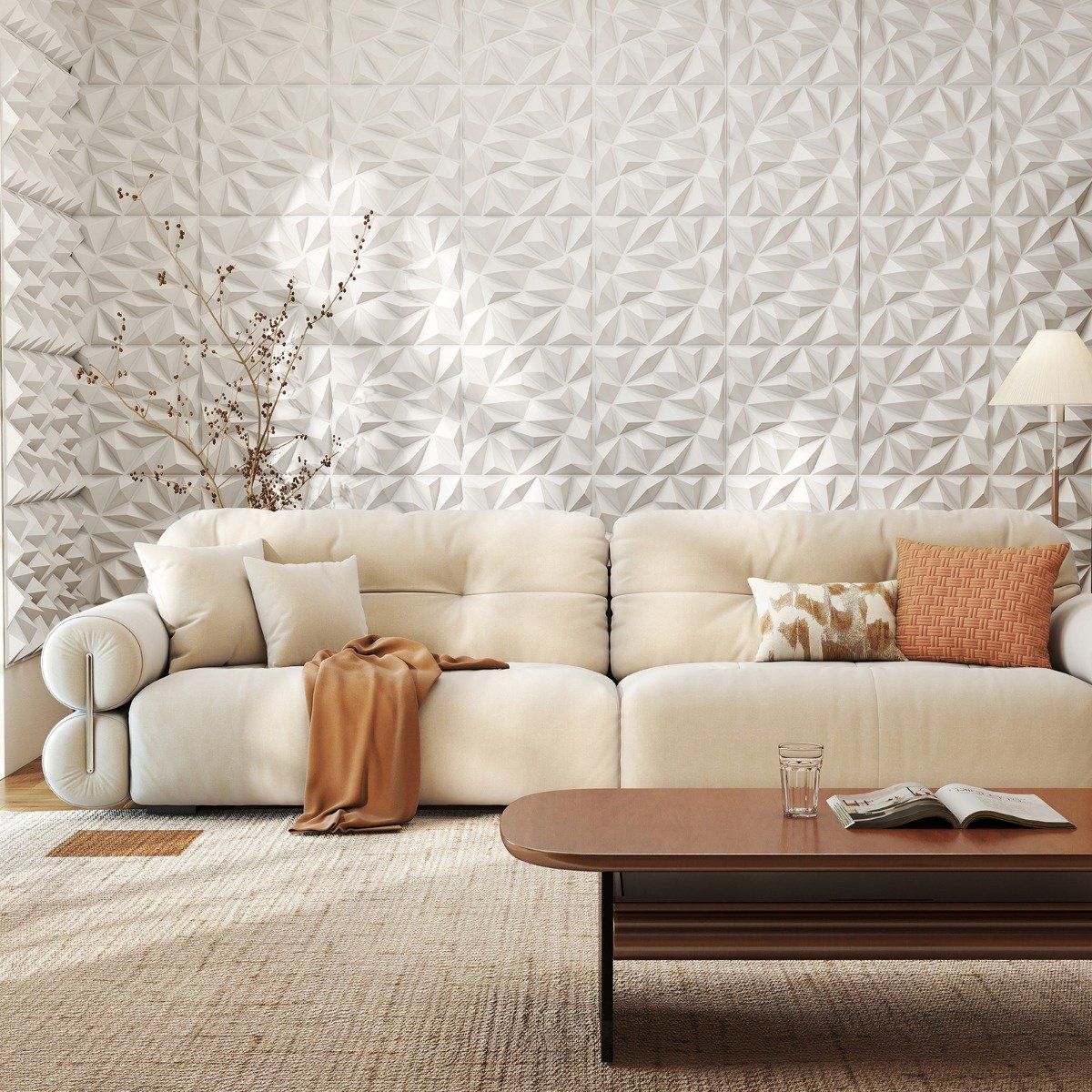 Panneaux muraux Coast 3D - motif en losange - autocollants - blancs 50 x 50 cm, 40 pièces, 10 m²