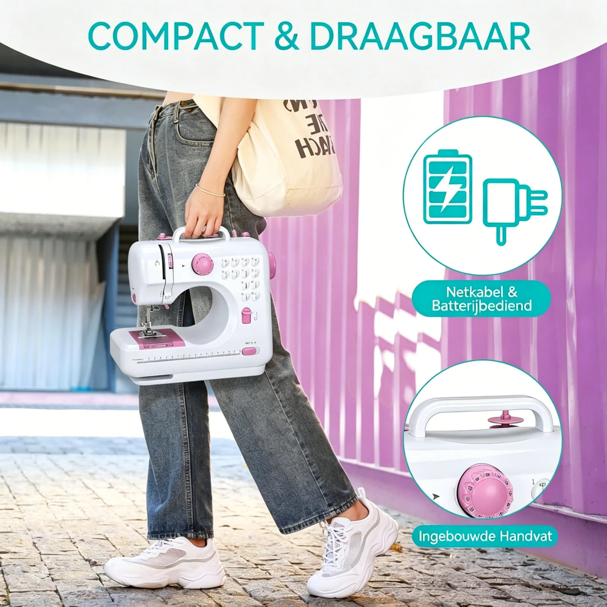 Mini-machine à coudre électrique portable IAGREEA - 12 points - double alimentation avec éclairage LED