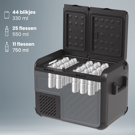 Auronic Electric Cool Box - Compresseur - Deux zones - 12V 230 Volt - Voiture - Congélation et réfrigération - 35L - Frigobox - Noir/Gris