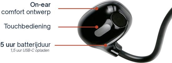Grundig Bone ConducGrundig Écouteurs sans fil Bluetooth - Écouteurs sans fil à conduction d'air - Écouteurs avec microphone - 5 heures d'autonomie - Recharge via USB Type-C - Appels mains libres