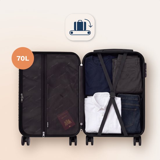 Valise de voyage TRVLMORE de taille moyenne - 65 x 44 x 25 cm - 70 L - Serrure à combinaison - 4 roulettes pivotantes à 360° - Bleu foncé
