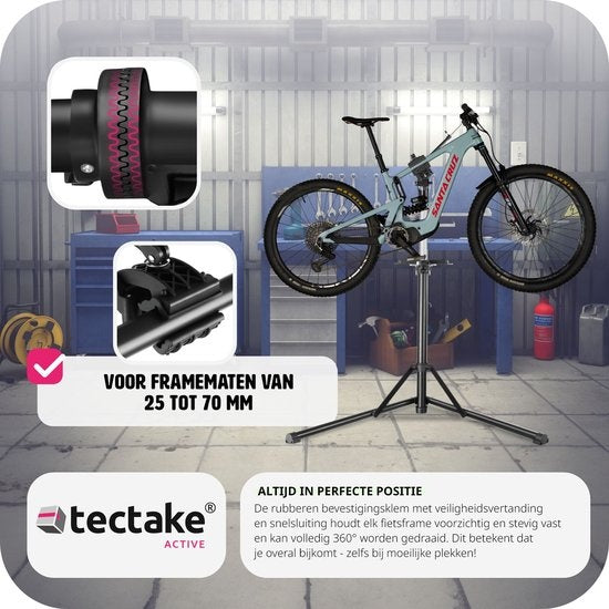 tectake® - Support de réparation de vélos Jan - support de montage pliable et réglable en hauteur - convient aux vélos électriques - 404919