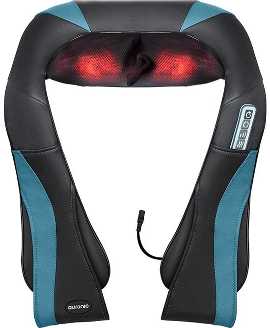 Coussin de massage shiatsu Auronic - Appareil de massage électrique pour la nuque - Appareils de massage - Appareil de massage pour la nuque et les épaules - Infrarouge - Noir/Bleu