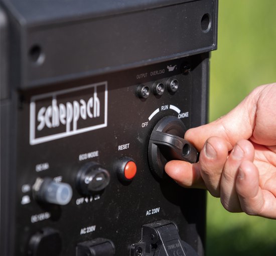 Générateur à essence Scheppach SG3500i - 3 500 W - Générateur à onduleur - 4,8 pk - Générateur avec 2 prises 230 V, 1 prise 12 V et 2 ports USB - Générateur électrique à essence