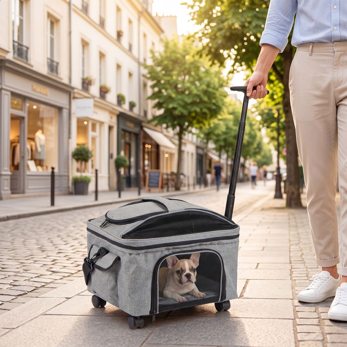 Coast : cage de transport pliable pour chats et petits chiens - avec roulettes - 3 modes de transport - gris