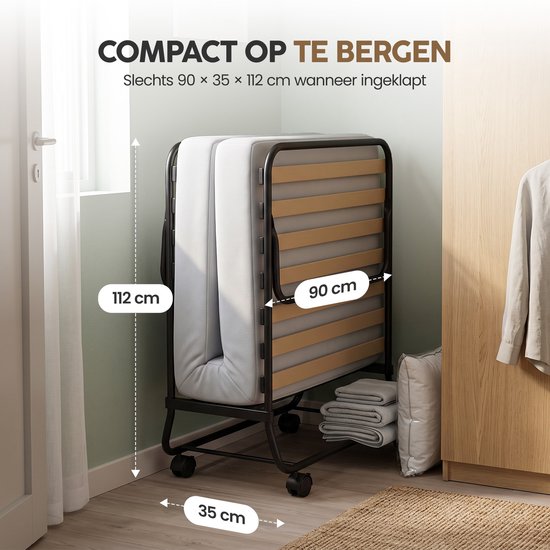 Infinity Goods Lit pliant Comfort 90 x 200 cm - Lit d'appoint - 1 personne - Lit pliant - Matelas et sommier à lattes - Housse de protection incluse