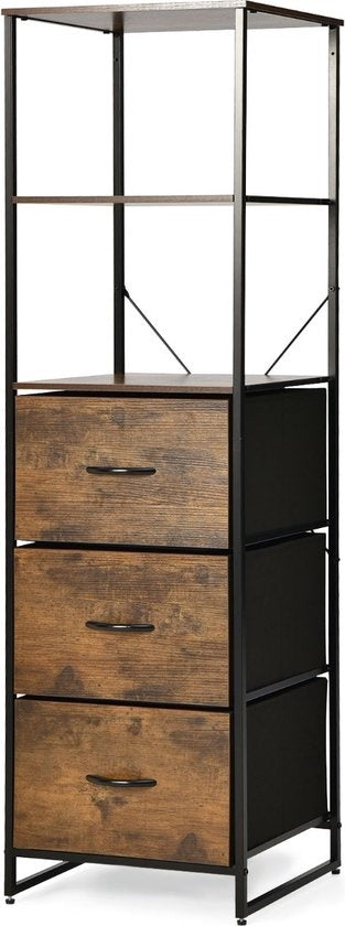 Coast Étagère à Livres sur Pied Avec Tiroirs - 43 x 39 x 156 cm - Marron