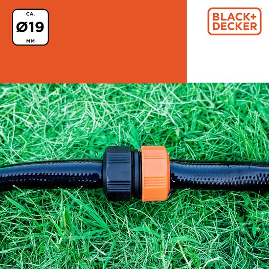 BLACK+DECKER Connecteur de tuyau d'arrosage 3/4 - 19 ⌀ CM - Coupleur de tuyau d'arrosage - Noir/Orange