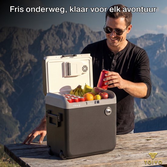 Glacière électrique Toivo - 40 litres - 12 V et 230 volts - Voiture - Réfrigérateur de camping - Refroidissement et chauffage - Frigobox - Noir