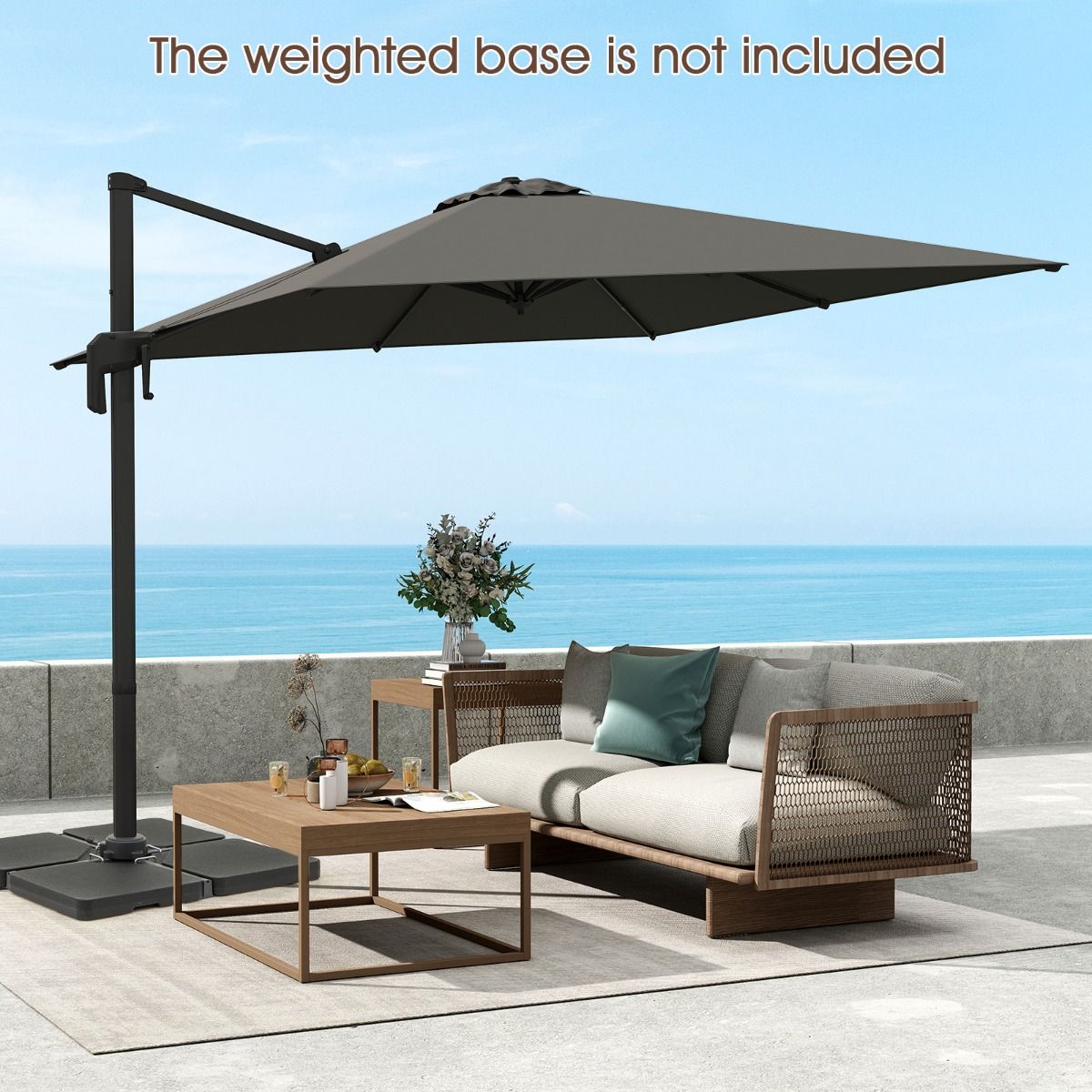 Parasol carré Coast - pivotant à 360° - inclinaison réglable - gris 300 x 300 cm