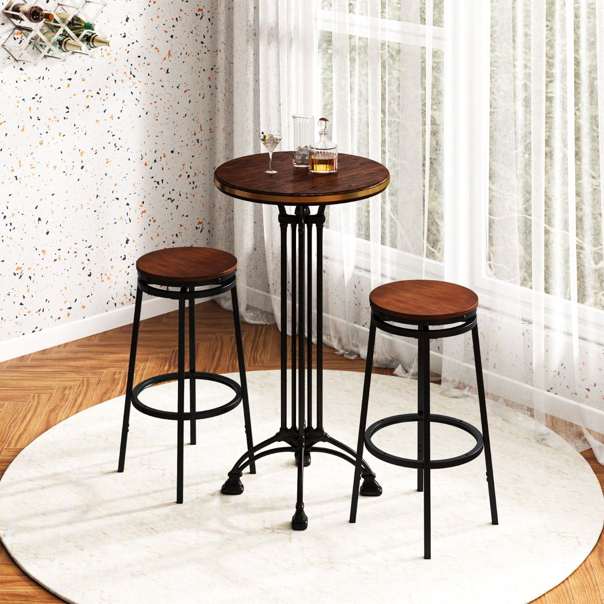 Lot de 2 tabourets de bar Coast - hauteur réglable - pivotants à 360° - marron rustique et noir