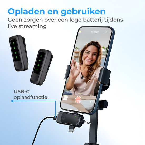 Nuvance Wireless Microphone - 2 Pieces - Microphone sans fil - Mini Tie Pin Microphone - Lavalier - 3 in 1 - Incl. 2 Windshields