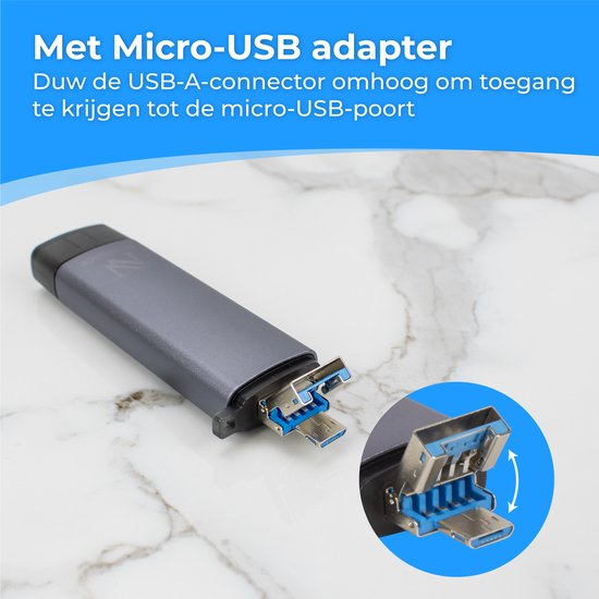 Nuvance - Lecteur de carte SD - Clé USB - Lecteur de carte SD USB C - Lecteur de carte - Micro USB - Lecteur de carte mémoire - Adaptateur Micro SD - Lecteur de carte SD - Lecteur de carte Micro SD - USB 3.0 - Convient à tous les Smartphones et Ordinateur