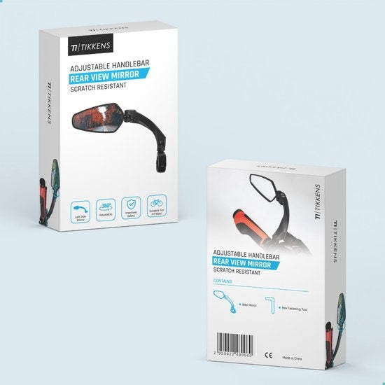 Rétroviseur vélo gauche - TIKKENS® - Ajustable - Design universel - Noir